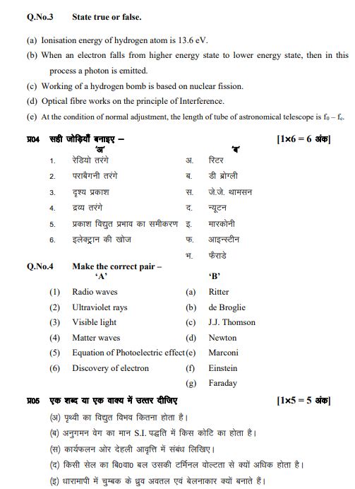 MP Board 12th Physics Model Paper 2024: Download Class 12 Physics ...